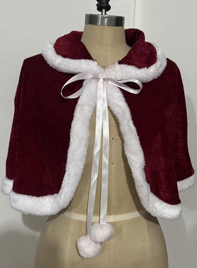 圣诞节披肩短款翻领红色加白边圣诞斗篷角色扮演cos洛丽塔lo娘袍*