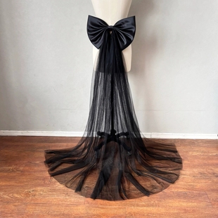 法式 婚纱礼服蝴蝶结网纱大拖尾腰带新娘礼服腰间网纱飘带 复古新款