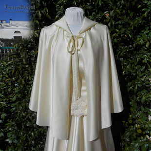 缎面白色米色夜行者连帽斗篷纯色遮面披风舞台剧神秘人物挡脸披肩