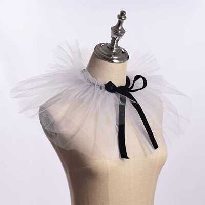 美币达薄纱蓬蓬领网纱假领