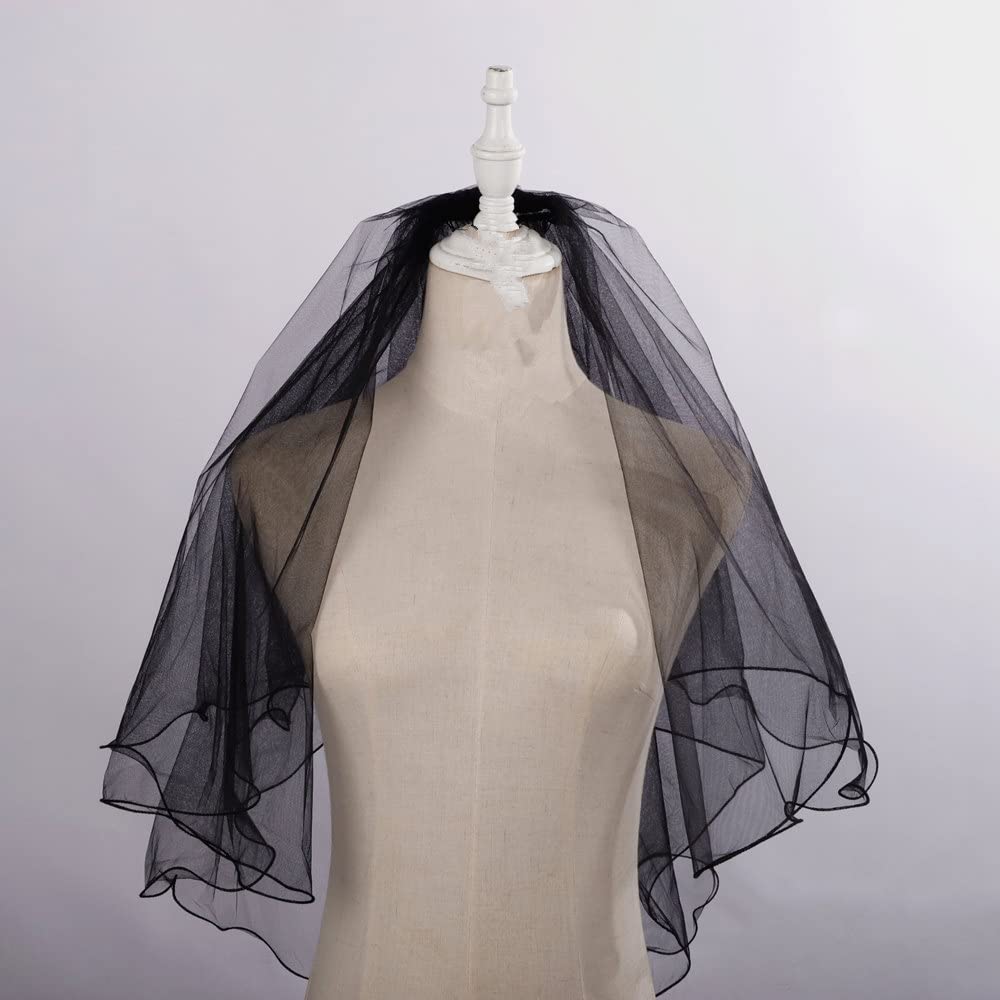 双层黑色卷边头纱派对礼服配件