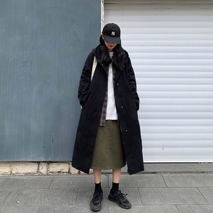 男女款 暗黑日系ins过膝连帽潮风衣外套 春秋薄新中长款