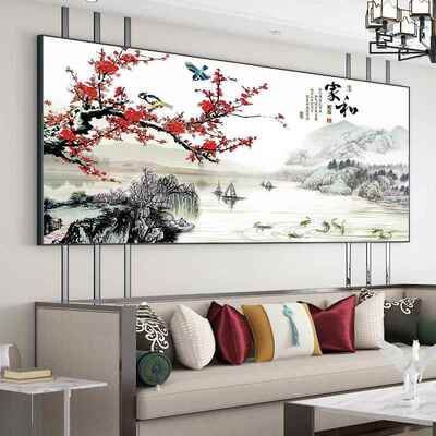 网红中景式兴山水家壁画和事中挂万画F新款客厅沙发背堂景墙风装