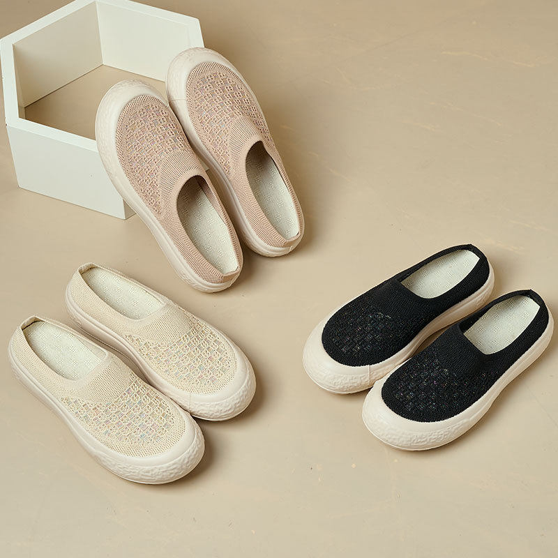 SUMMER IS HERE AND MESH SEMI-SLIPPERS ARE READY TO BUY  KNITTED BREATHABLE SOFT-SOLED SLIP-ON PRINCESS SHOES