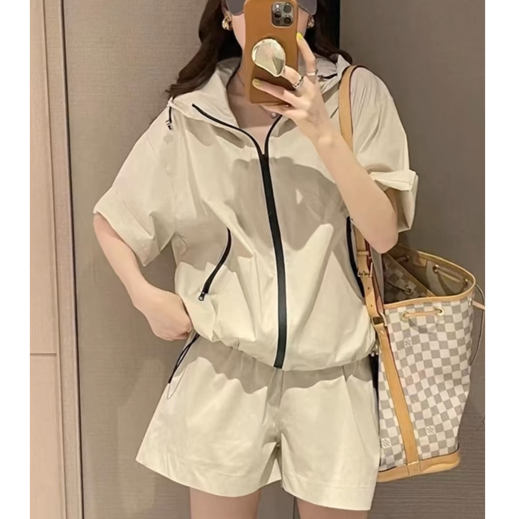 法国cherrykoko时尚连帽宽松开衫防晒衣套装女小个子夏季薄款