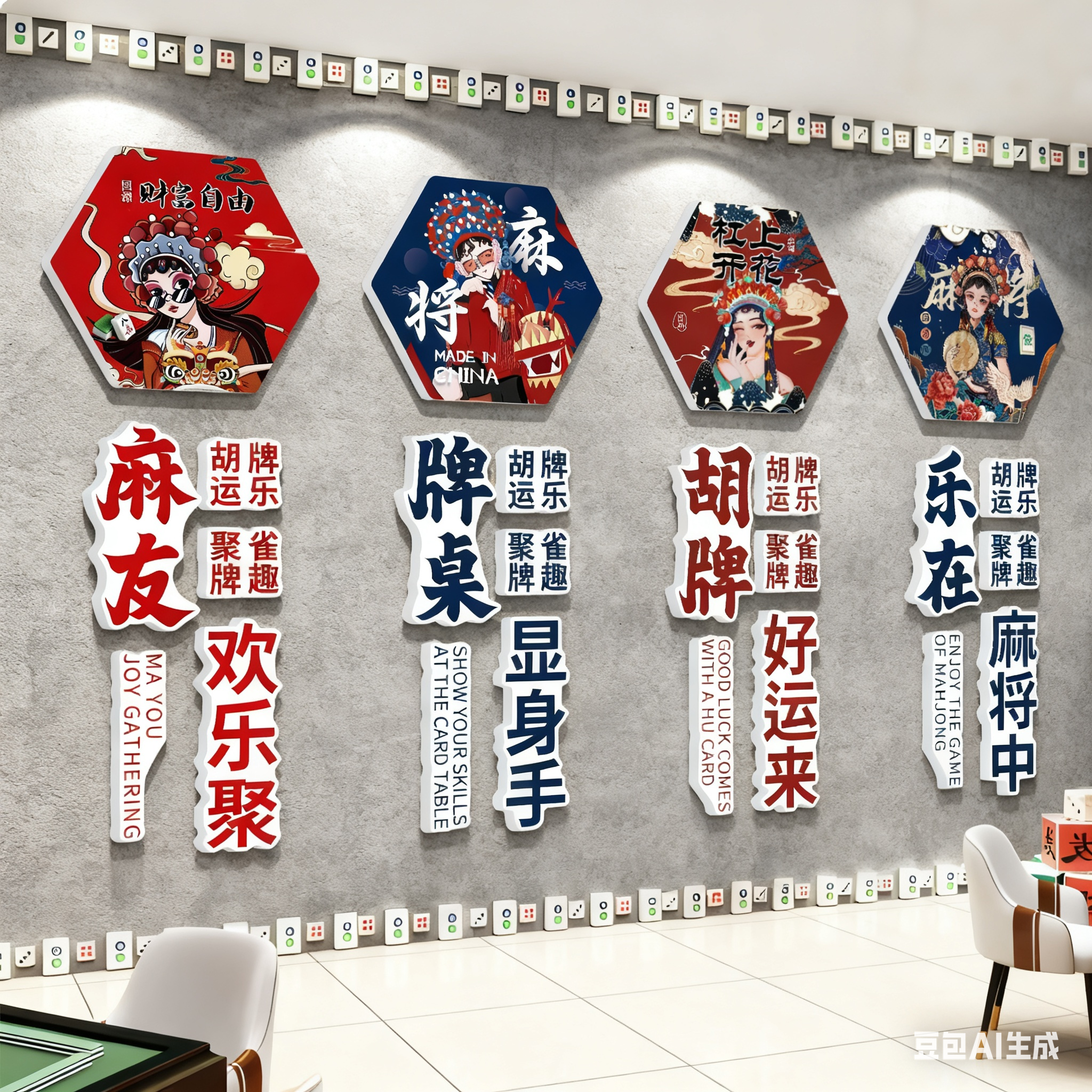 【爆款产销】棋牌室网红麻将装饰