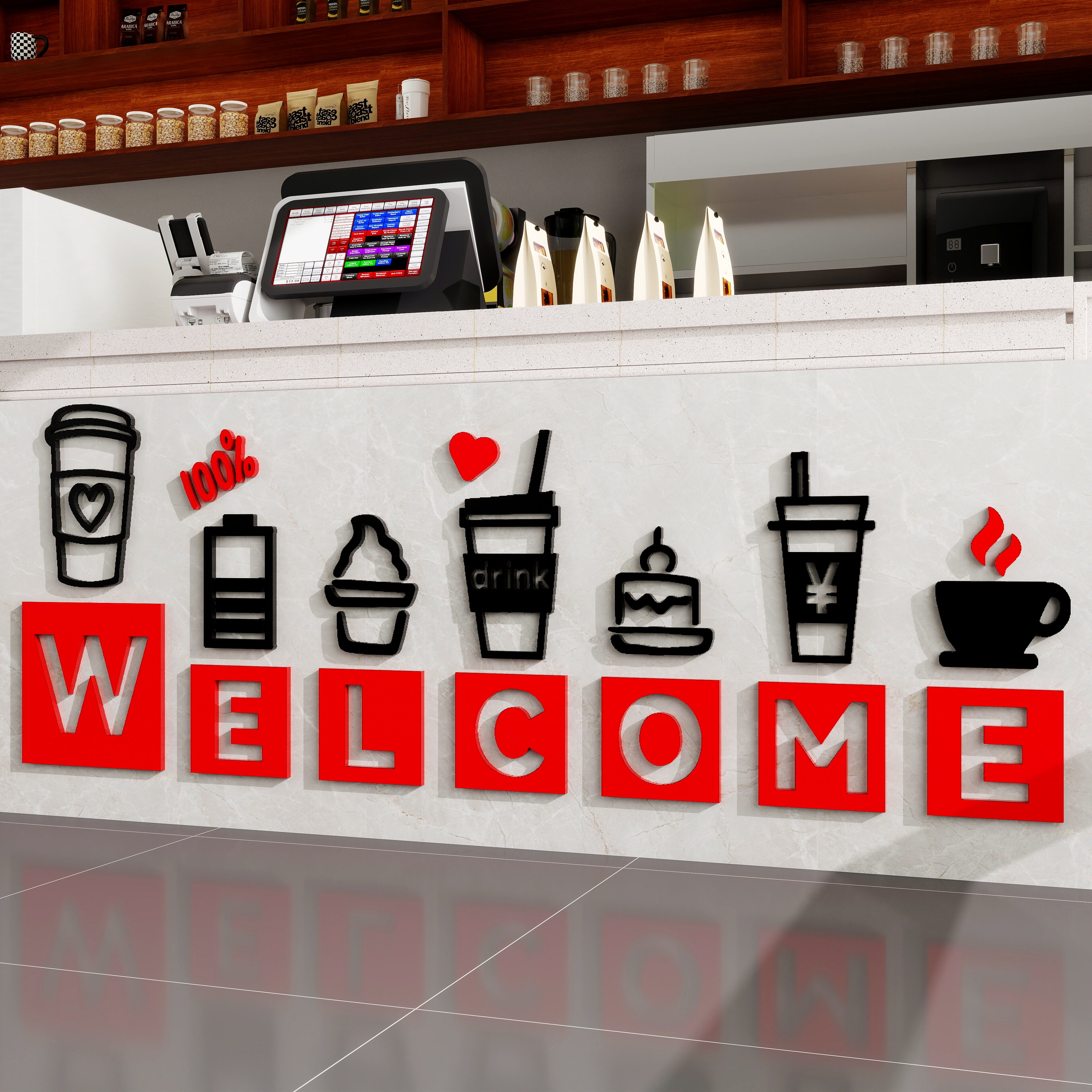 网红打卡墙拍照区氛围布置奶茶店墙面装饰门口咖啡馆吧前台背景墙