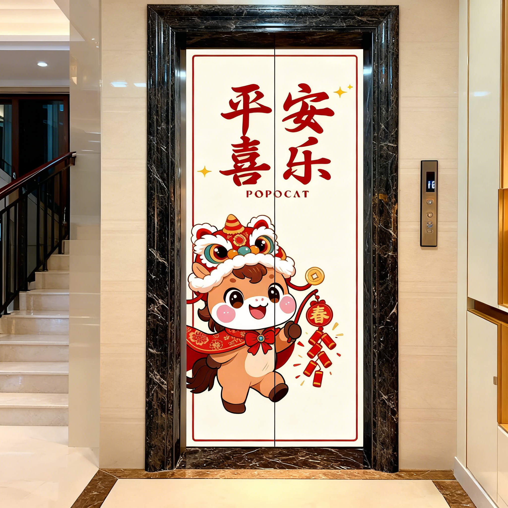 2026入户电梯门贴纸装饰新年门贴