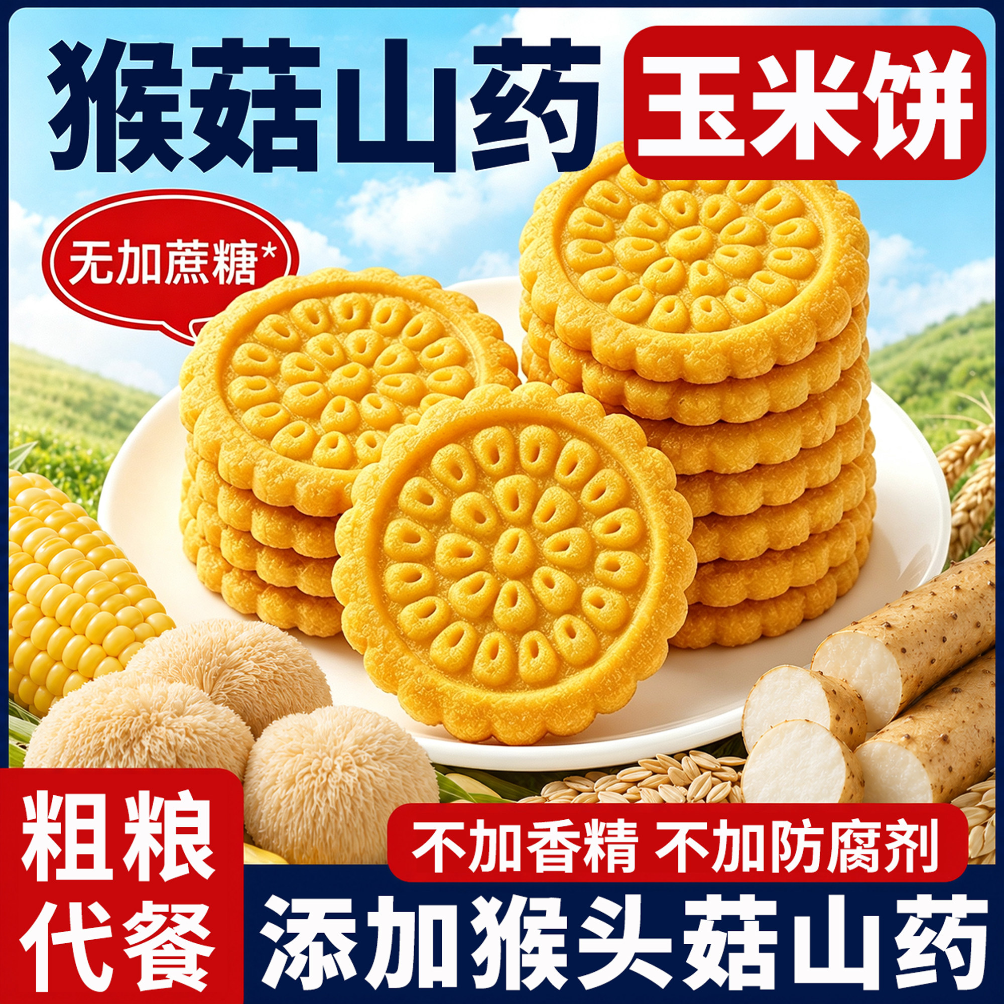 无加蔗糖猴头菇山药玉米粗粮饼干