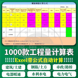 工程量自动计算表格excel模板软件规范手算钢筋土建安装市政装修