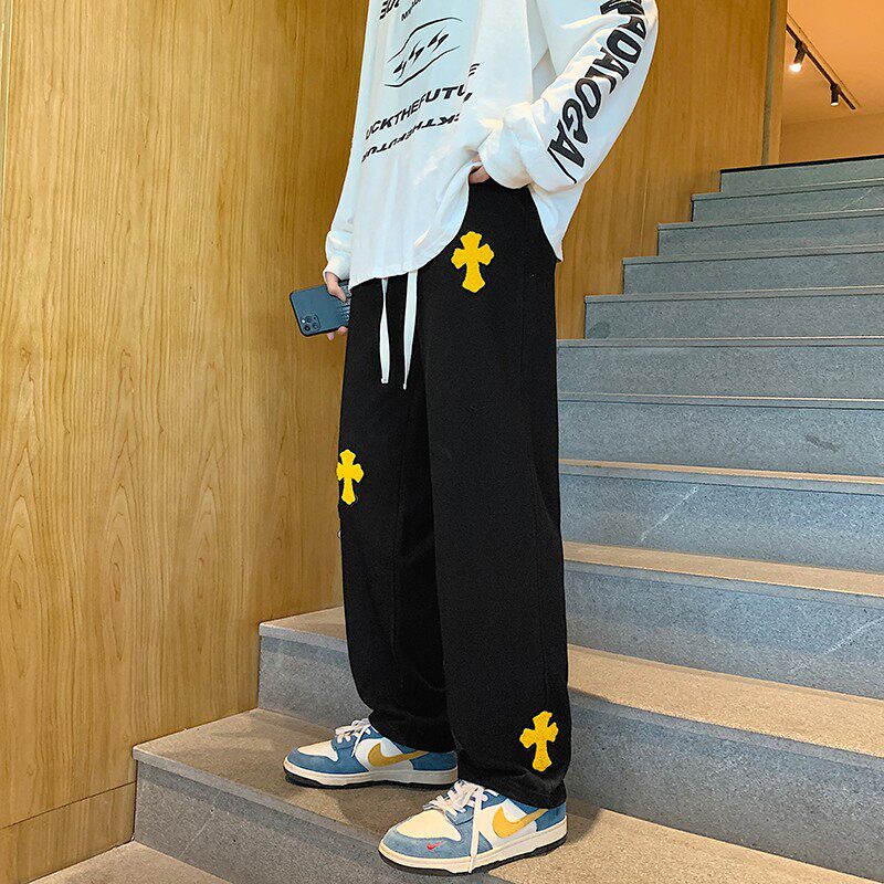 플록 크로스 플로어 모핑팬츠 솔트 베이스의 웨어 하이엔드 스트리트 팬츠 하이스트리트 인 트렌디한 남성 힙합 스트레이트 팬츠