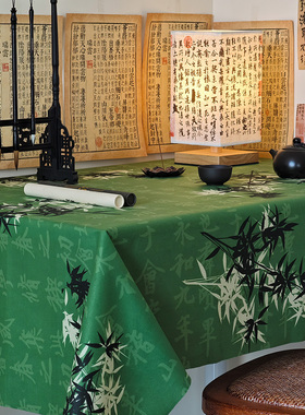 古风桌布中国风新中式古典雅致布艺轻奢长方形正方台布餐桌布茶几