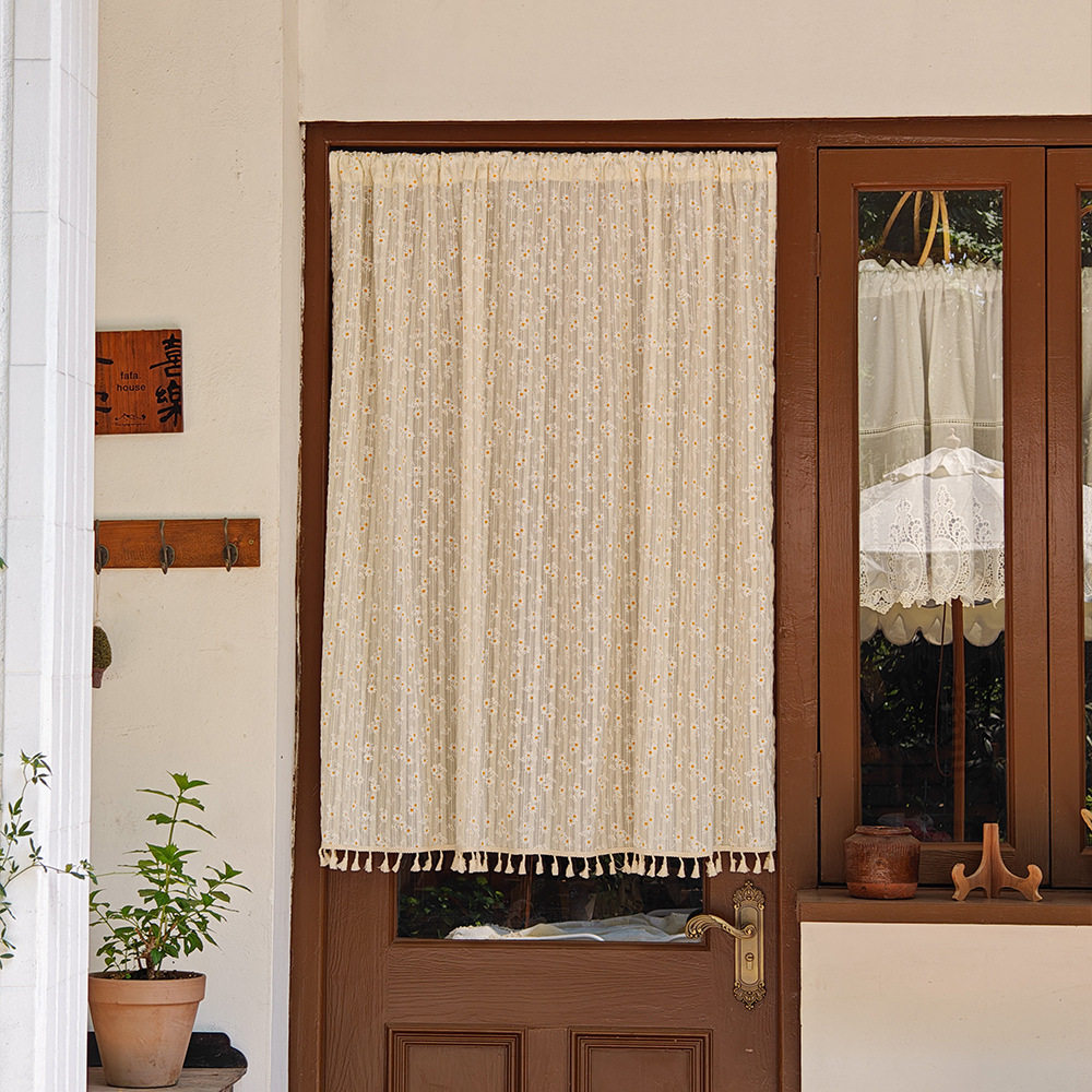 小雏菊窗帘日式半帘厨房卧室隔断帘橱柜遮挡帘家用免打孔布艺门帘,居家布艺,成品窗帘,淘宝优惠券,粉丝福利购,淘宝优惠卷