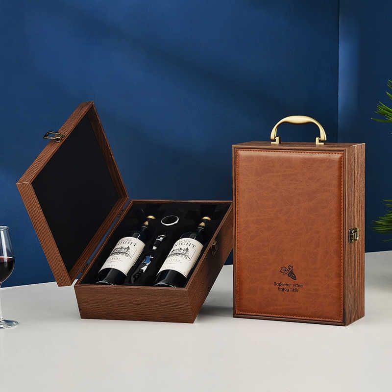 红酒盒包装礼盒高档酒盒2单双支装葡萄酒盒包装盒皮加木酒箱盒子