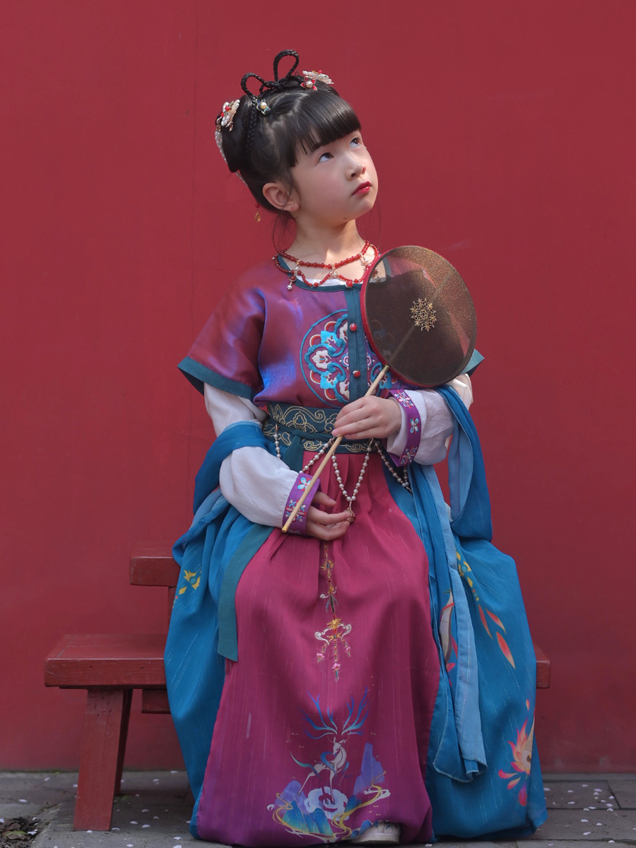 成都现货现发素梦归云巡音问鹿原创女童汉服敦煌飞天九色鹿坦领