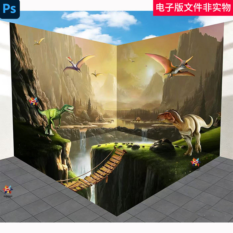 3D侏罗纪世界立体画侏罗纪世界侏罗纪公园互动立体画网红墙素材图