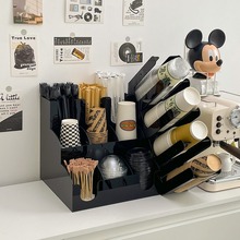 亚克力纸杯架杯盖吸管收纳盒咖啡奶茶店吧台一次性用品放置架商用