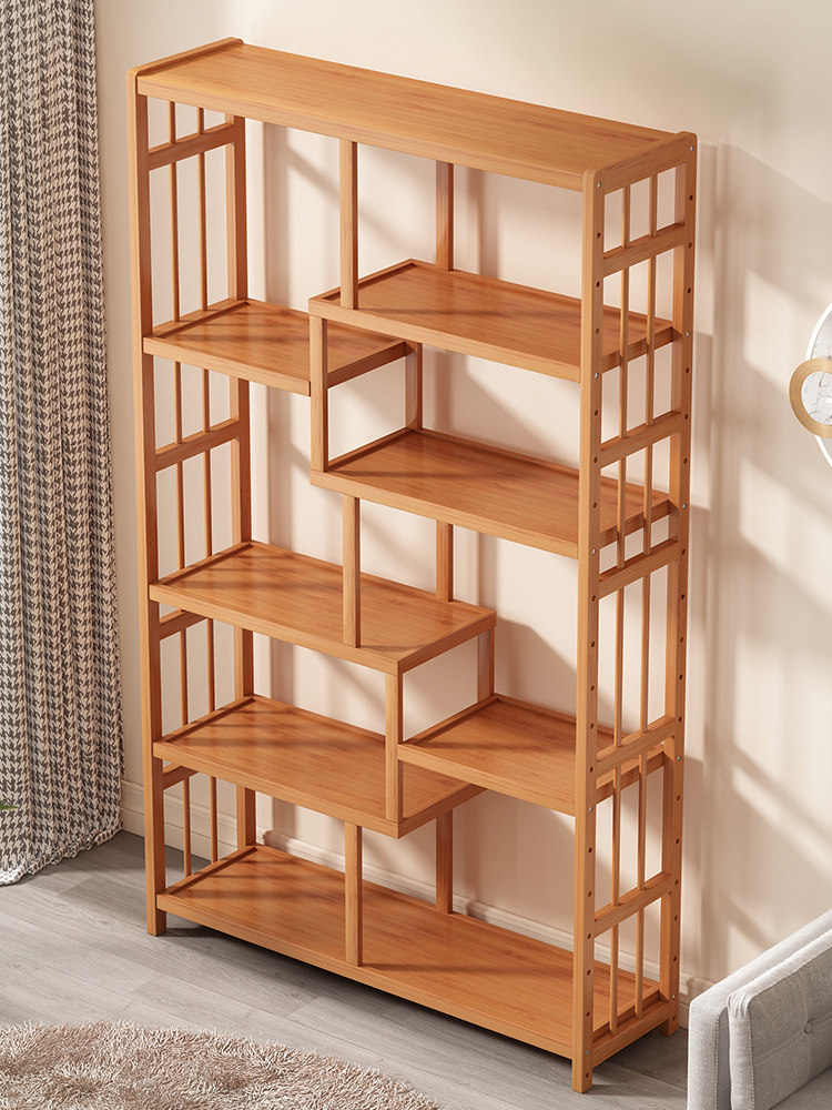竹制书架竹子材质落地木头楠木全竹柜三面防护背板加厚承重大容量
