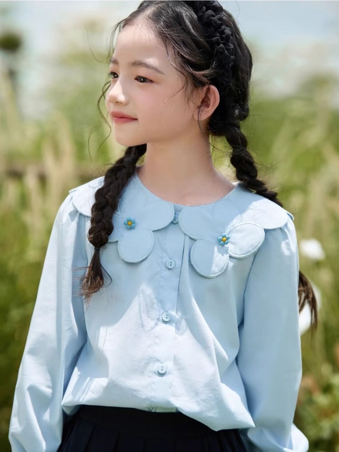 女童格子长袖衬衫春秋款外套