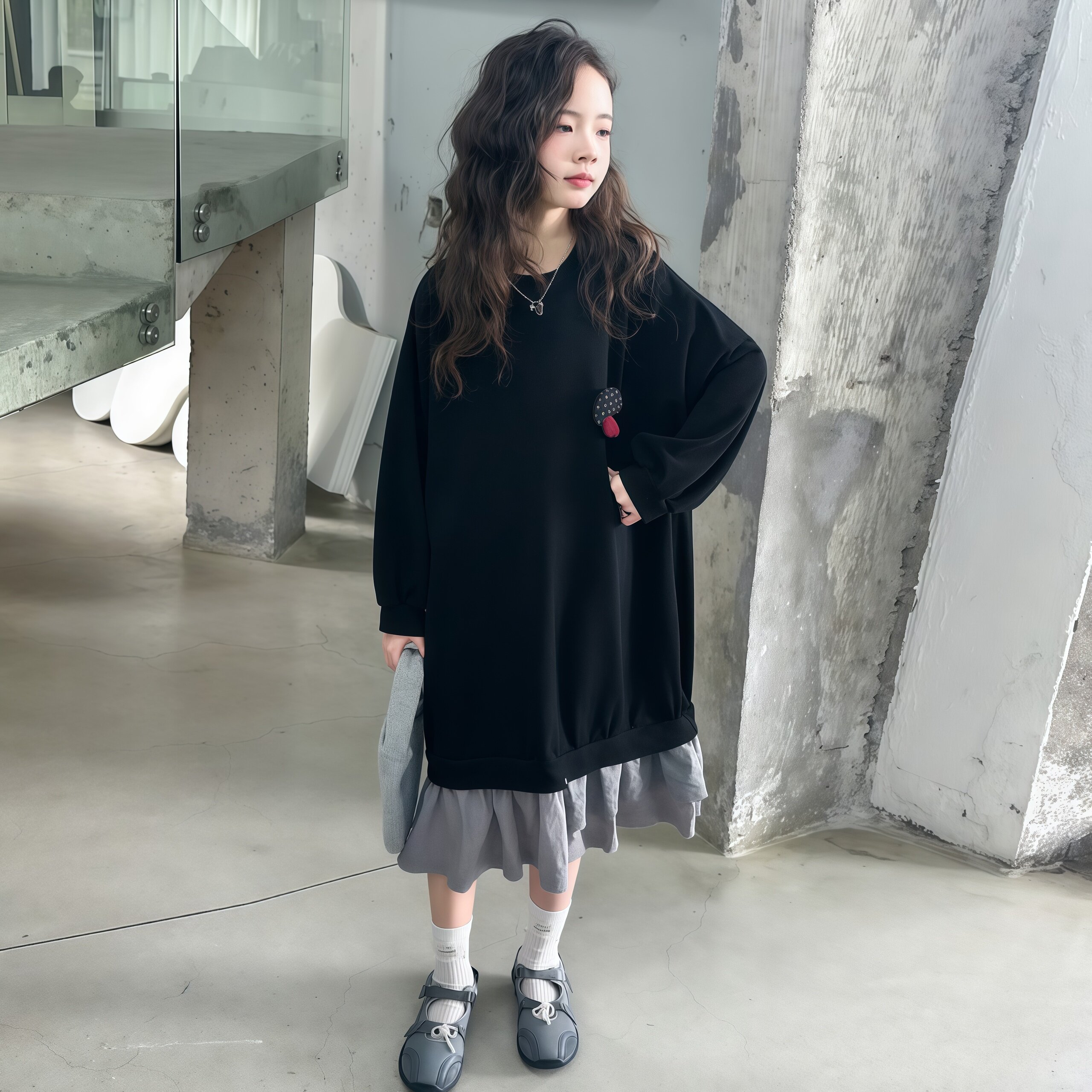 女童秋装洋气假两件卫衣裙