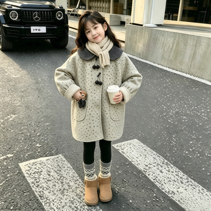 女童毛呢大衣秋冬2026新款中大童公主风呢子大衣中长款加厚外套潮