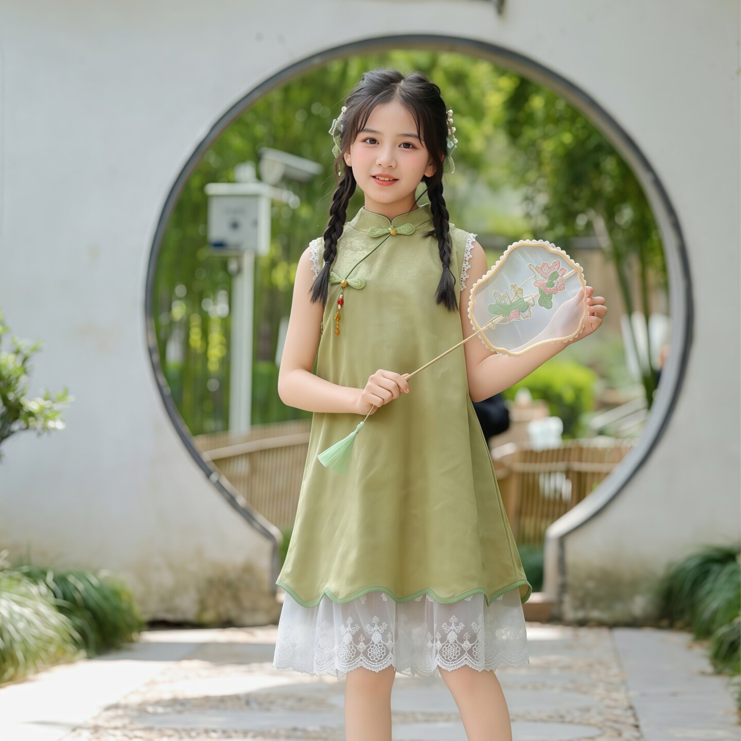六一表演女童改良旗袍连衣裙2026新款中大童国风中式蕾丝无袖裙子