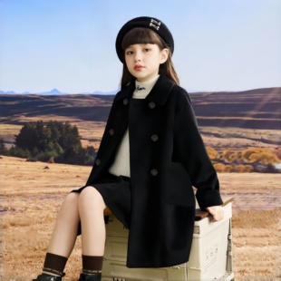 女童毛呢外套秋冬季新款韩版洋气儿童呢大衣中大童学生外套加厚冬