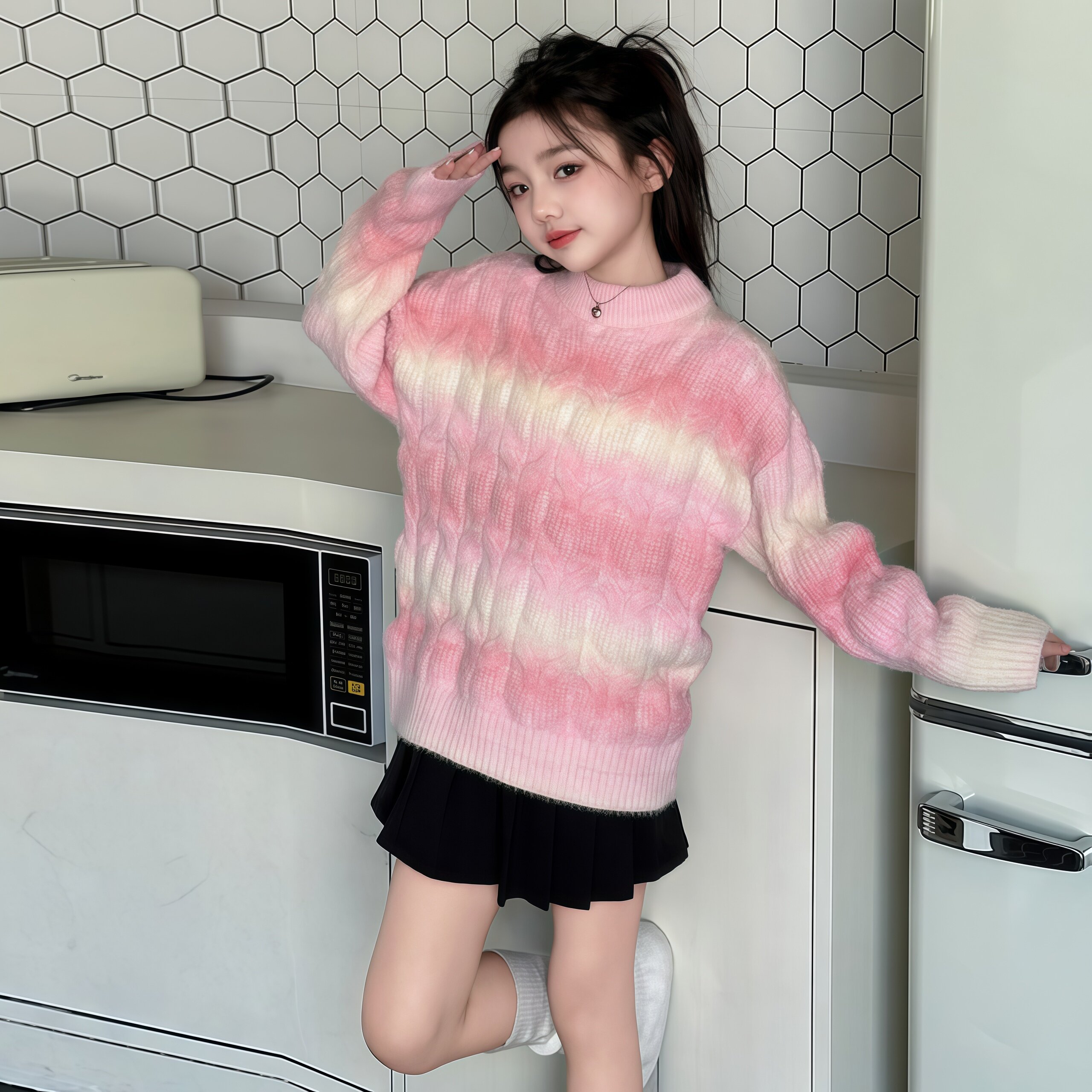 女童秋冬水貂绒渐变打底衫
