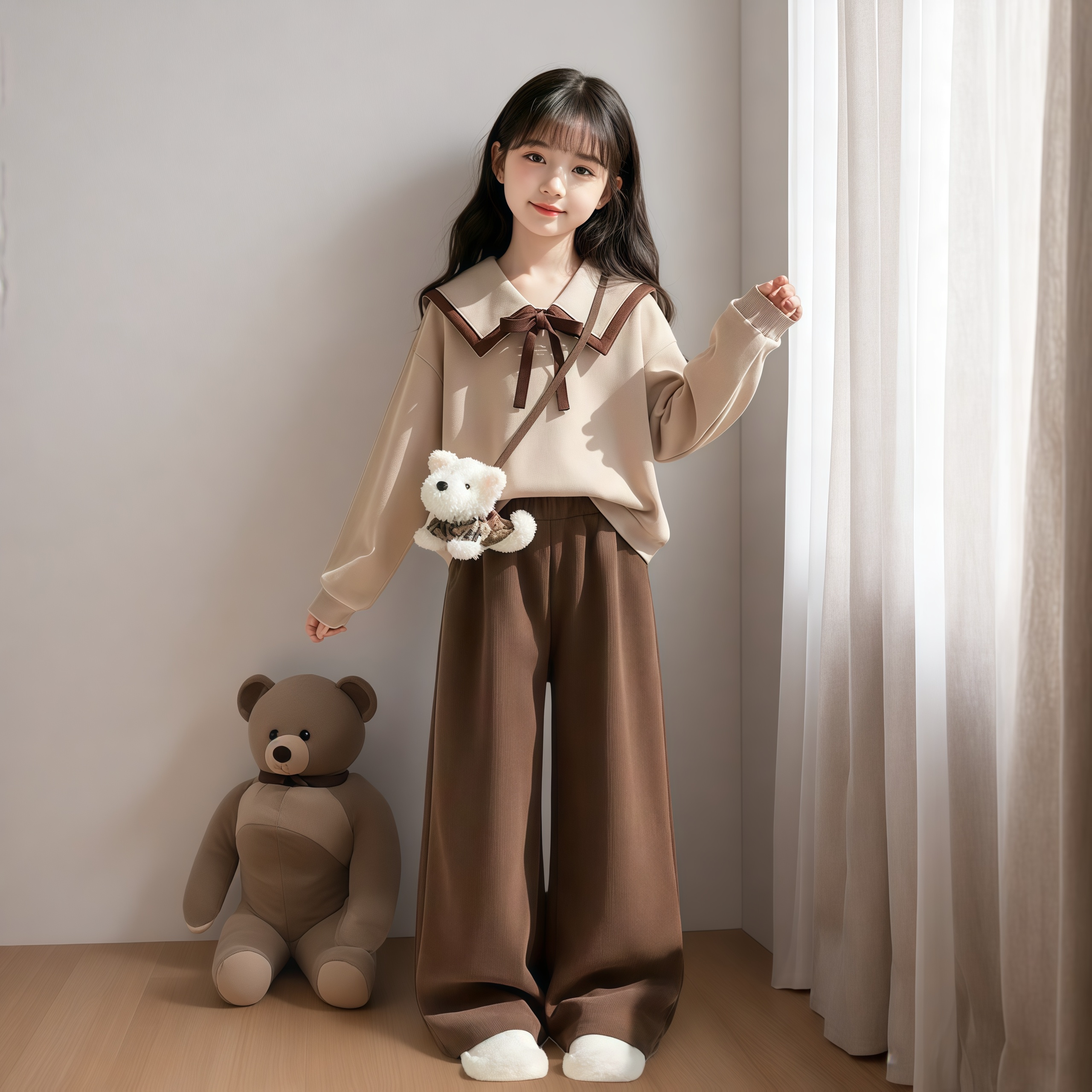 女童学院风套装春秋2026新款洋气中大童长袖卫衣宽松阔腿裤两件套