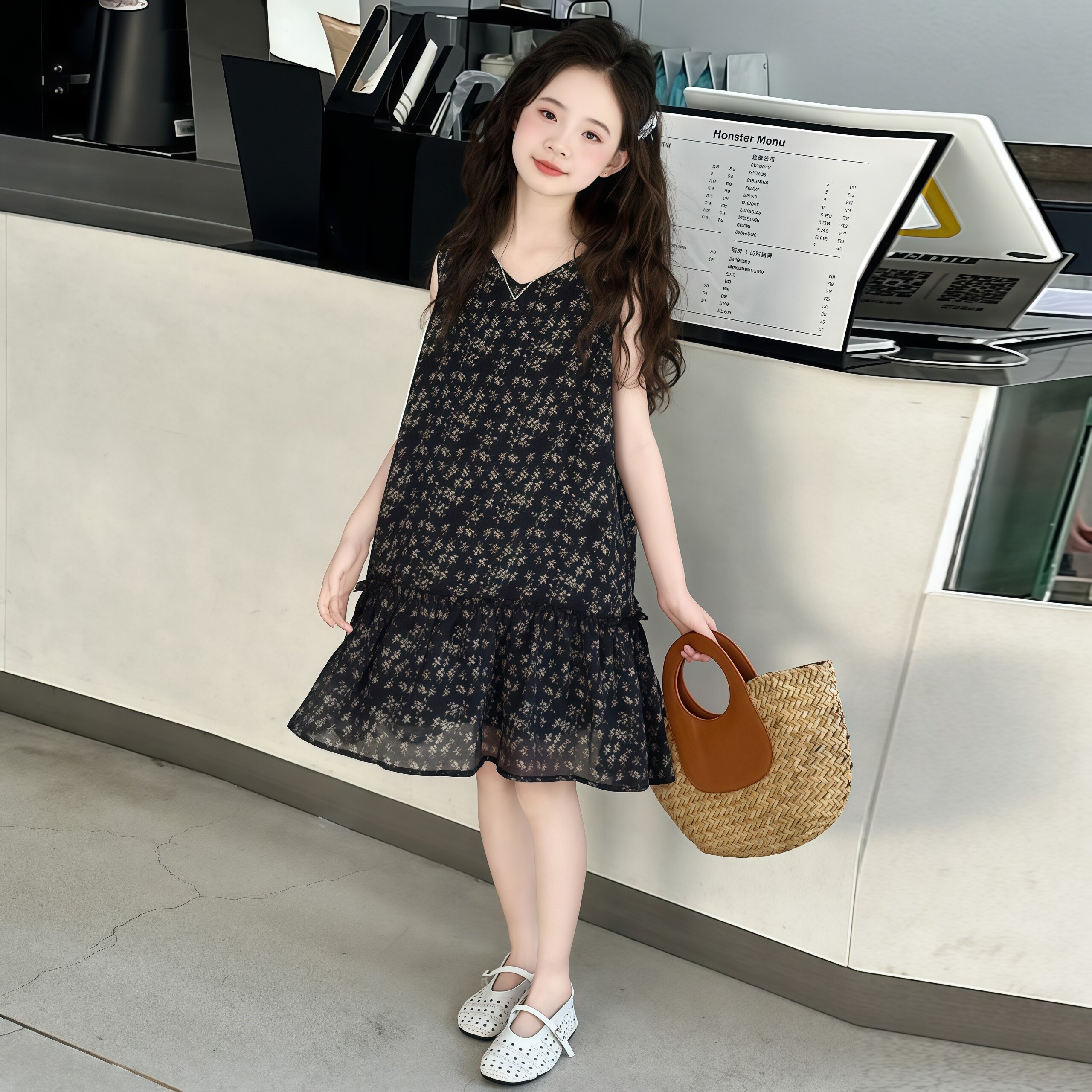 女童法式碎花连衣裙2026夏季新款中大童洋气无袖背心裙初中生裙子