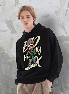 Ed Hardy X2025冬季时尚百搭简约大气黑色经典连帽卫衣上衣衣服潮