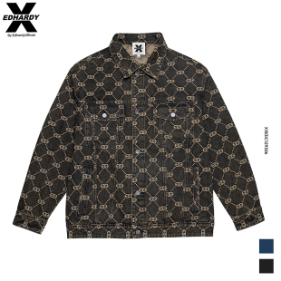 EdHardyX秋冬潮牌满印宽松情侣休闲牛仔轻奢流行牛仔外套上衣