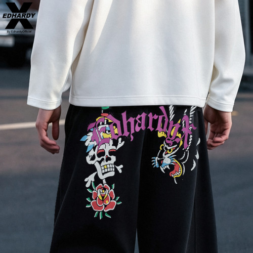 EDHARDYX复古刺青图案印花弯刀裤