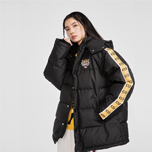 EdHardyX时尚冬款虎头烫钻个性时尚男女同款冬季连帽白鸭绒羽绒服