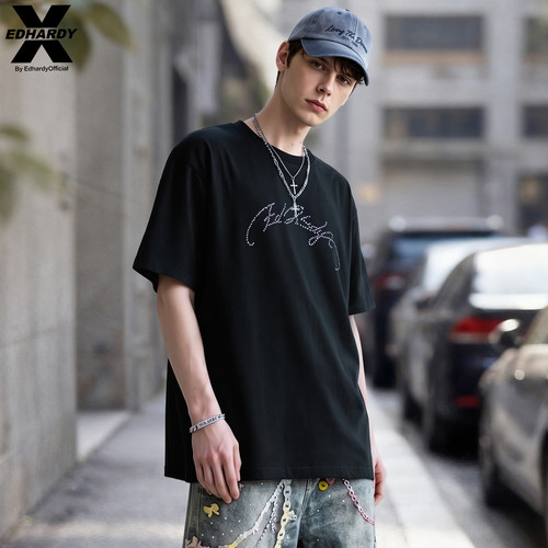 EDHARDYX紫钻LOGO纯棉宽松T恤