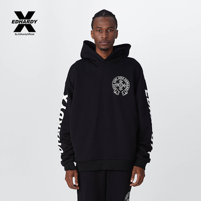 EdHardyX宽松印花薄绒连帽卫衣