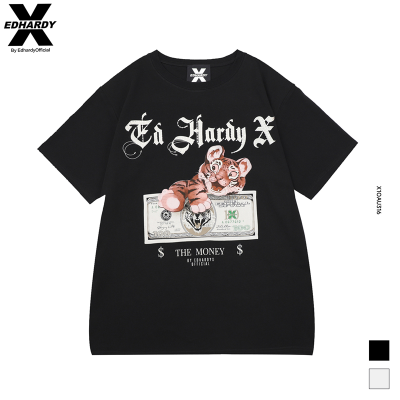 EdHardyX烫钻印花宽松短袖T恤