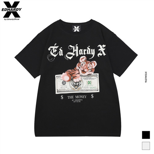 EDHARDYX烫钻印花宽松短袖T恤