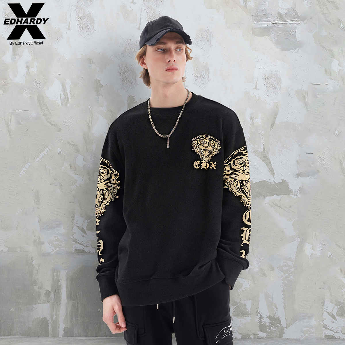 EdHardyX金标梵文印花套头卫衣