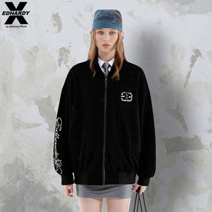 EDHARDY X2025秋冬新款设计感百搭时尚男女同款银丝斜纹提花外套