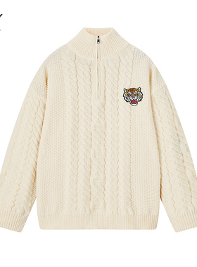 Ed Hardy X麻花毛衣男女款2025秋冬季半拉链针织衫X1C1FA169006