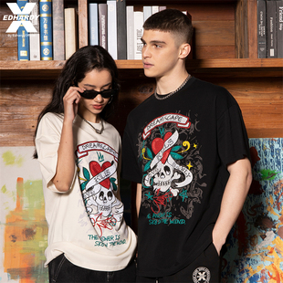 TATTOO风刺青骷髅烫钻印花圆领男女T恤衫 夏季 X2025新款 Hardy