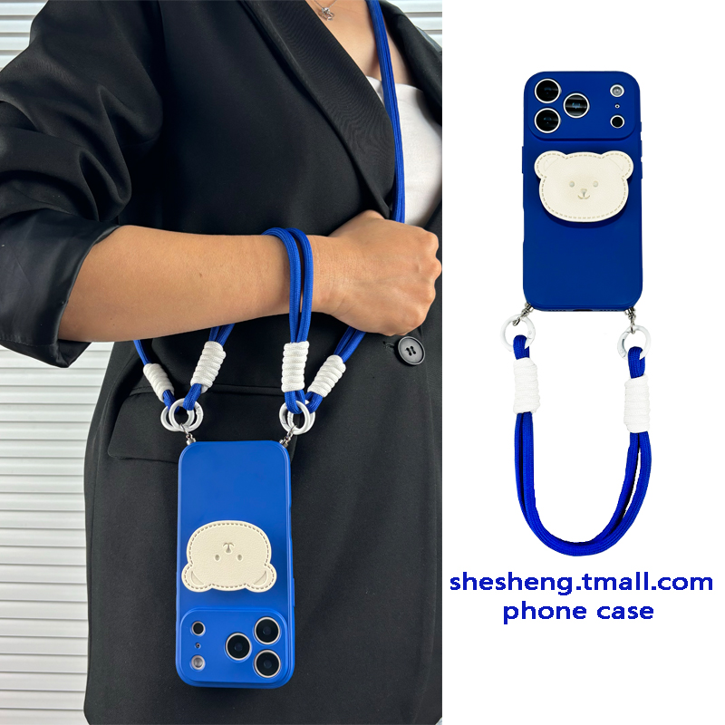 皮纹熊头支架斜挎挂绳手机壳