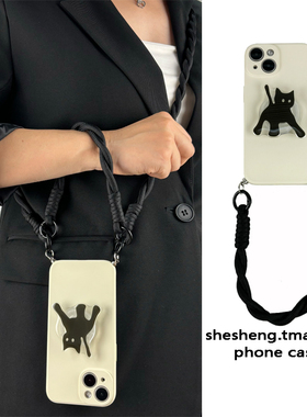 ins风简约猫咪支架奶白色适用三星s24/s23/s22/s21手机壳s20斜挎挂绳s10可背带+手提fe链条ultra女ote20/10/9