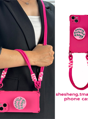 ins少女软胶蛋糕英文支架适用小米17/15/14手机壳pro斜挎13挂绳简约红米note12/11创意K70小众K60手提可背K50