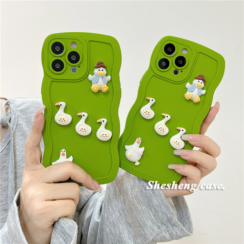 苹果iPhone芥末绿立体鸭子手机壳