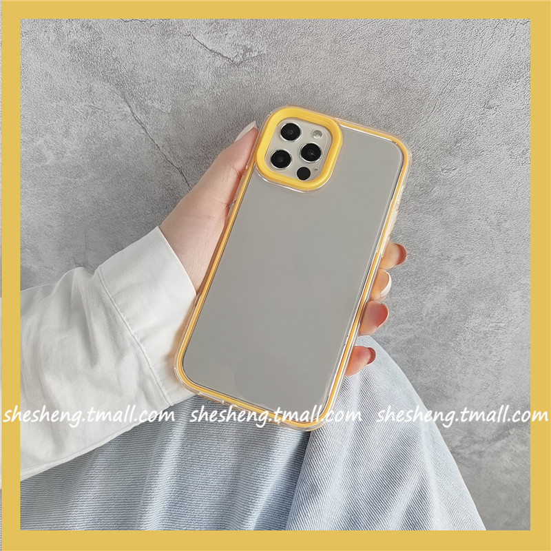新款ins三合一撞色边框黄色适用iPhone13/12pro max苹果11手机壳x/xs防摔xr简约7plus创意8P女款6s硅胶透明潮