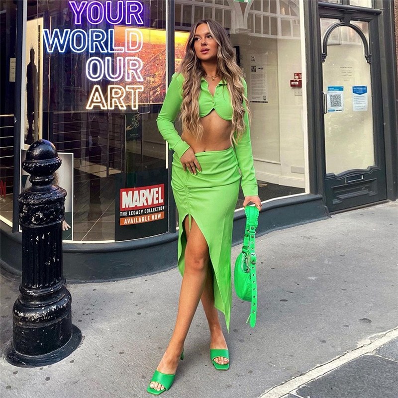 on Long Sleeve Cardigan Short Shirt Slim Fit Split Skirt Set在类目 女装/女士精品, 套装/学生校服/工作制服, 休闲运动套装中 - 来自Buy2taobao.com提供专业的淘宝代购服务