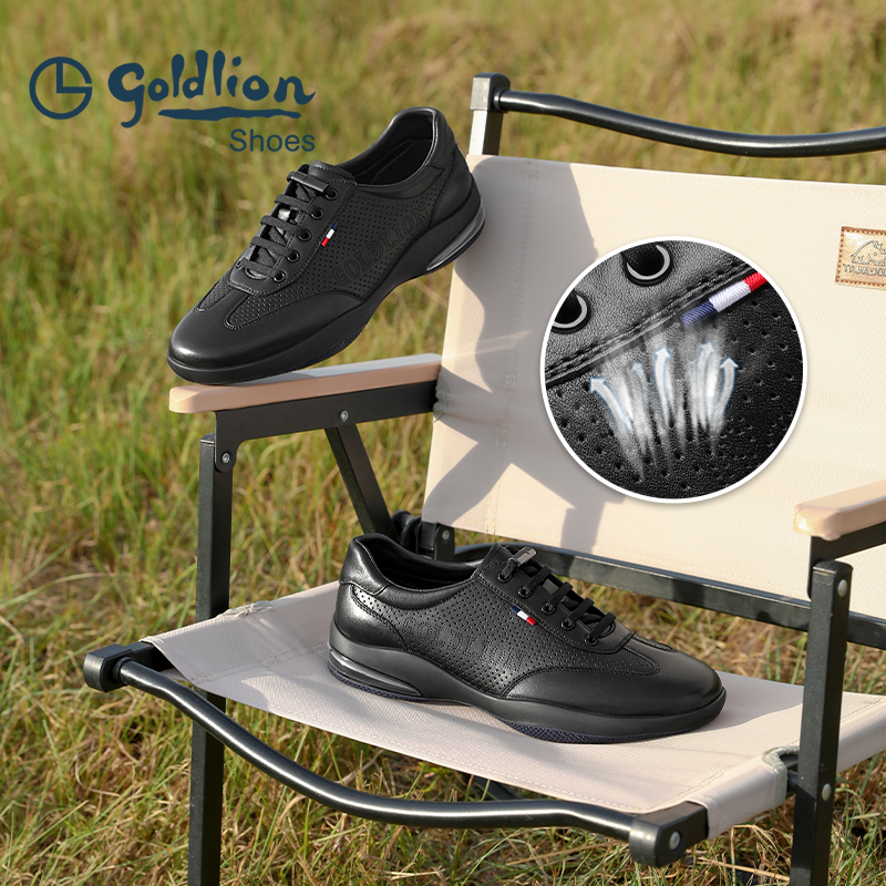 金利来夏季透气冲孔休闲皮鞋男士