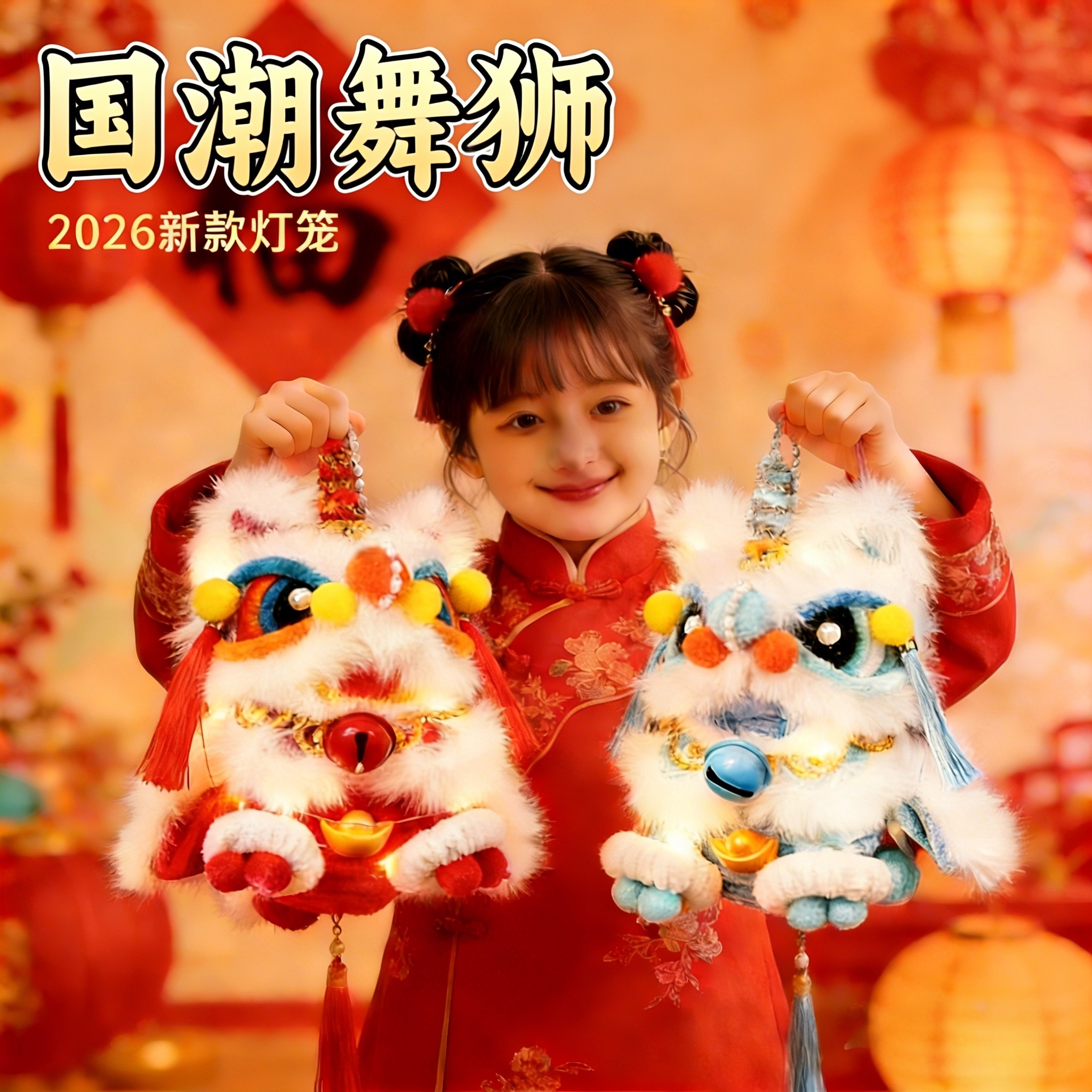 2026新年春节马年国潮醒狮灯笼手工diy儿童过年玩具网红爆款摆件,玩具/童车/益智/积木/模型,发光玩具,淘宝优惠券,粉丝福利购,淘宝优惠卷